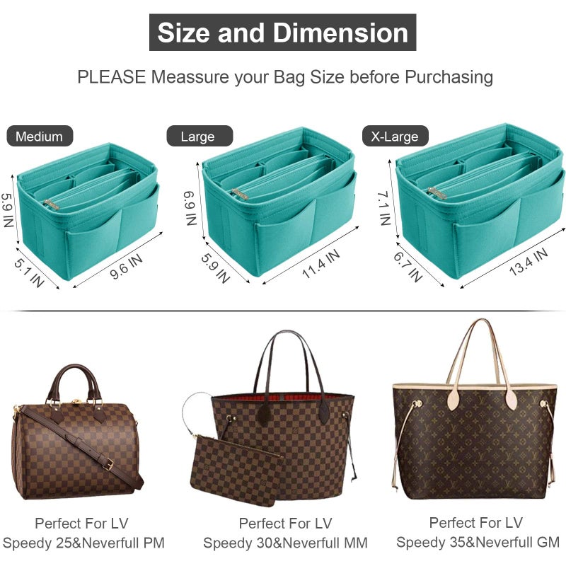 OMYSTYLE Cyan Large Organizer Insert, Felt Tote Bag Organizer Insert with 5 Sizes, Handbag Dividers for Inside Purse, Compatible with Longchamp, Neverful, Speedy and More - Image 3